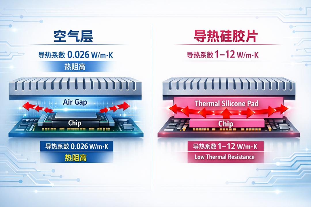 空气VS导热硅胶片散热效果图对比