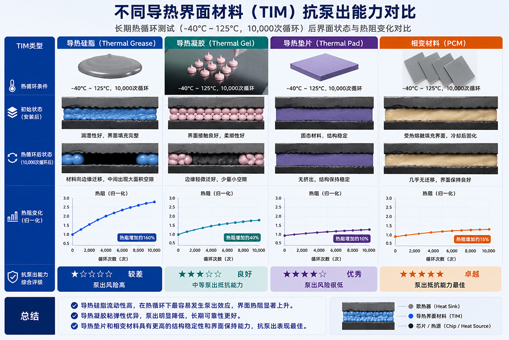 不同导热材料抗泵出能力对比 不同导热材料抗泵出能力对比