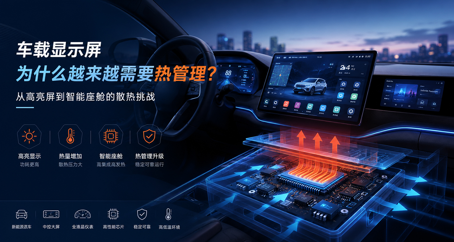 车载显示屏为什么越来越需要热管理?高亮屏与智能座舱散热挑战解析 车载显示屏为什么越来越需要热管理?高亮屏与智能座舱散热挑战解析