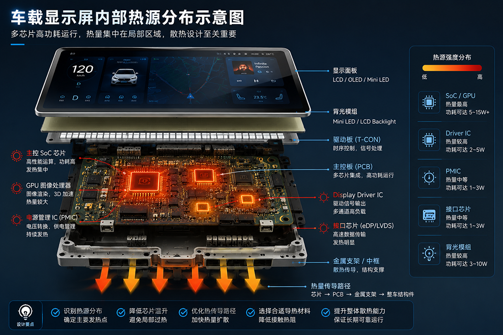 车载显示器内部发热源示意图