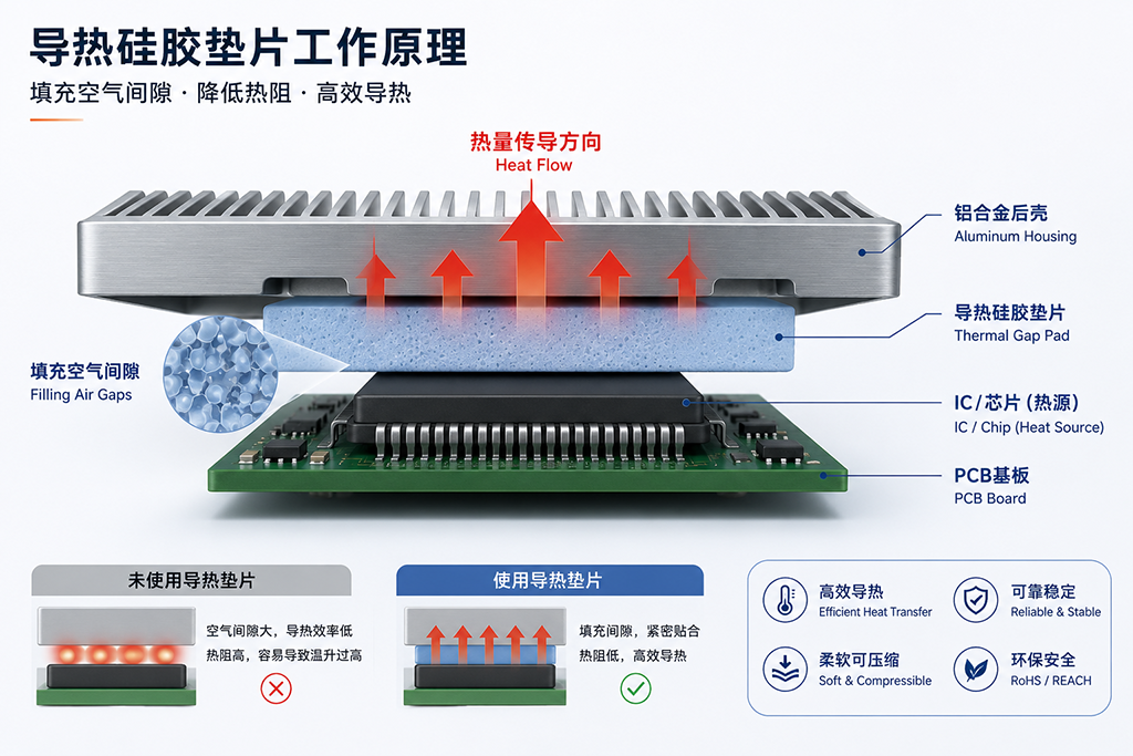 导热硅胶垫片在车载显示屏的导热原理