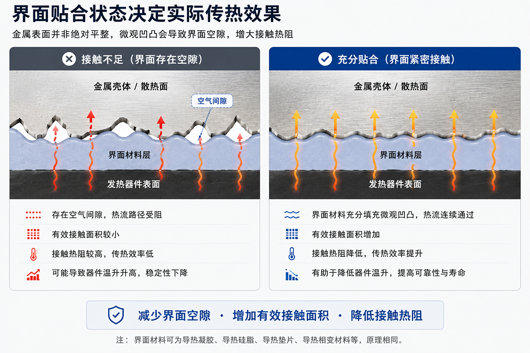界面贴合状态决定实际传热效果 界面贴合状态决定实际传热效果