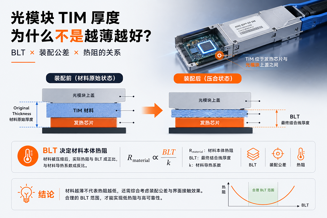 TIM原始厚度与装配后BLT对比示意图 TIM原始厚度与装配后BLT对比示意图
