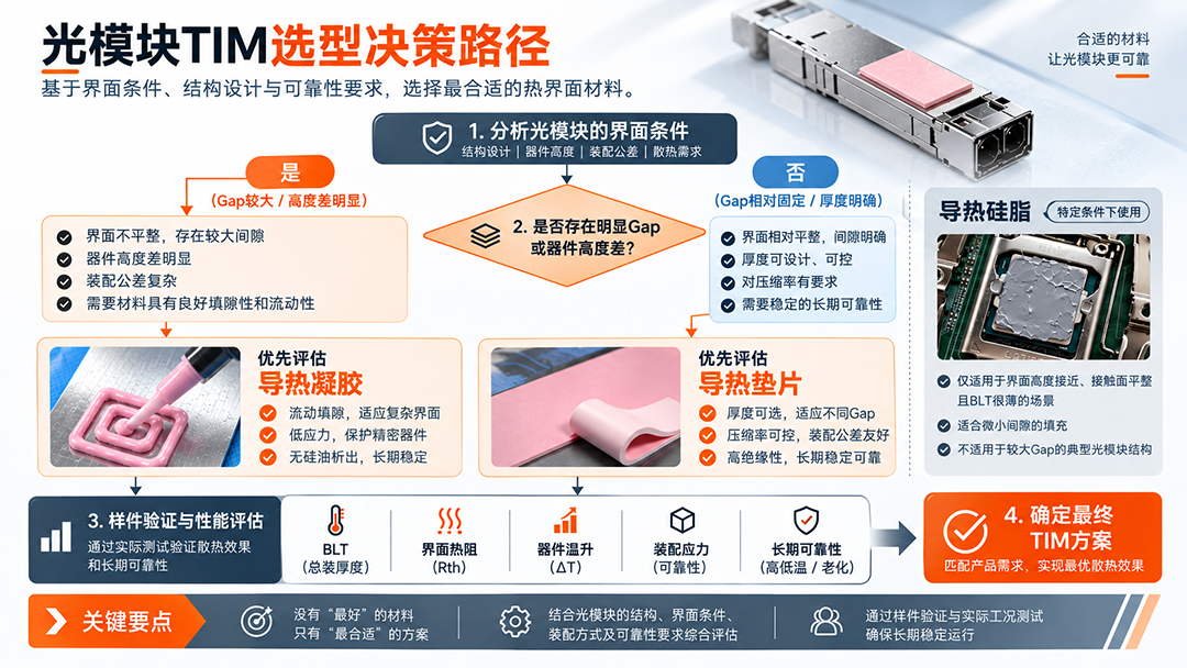 光模块TIM选型决策路径-导热凝胶与导热垫片如何选择 光模块TIM选型决策路径-导热凝胶与导热垫片如何选择