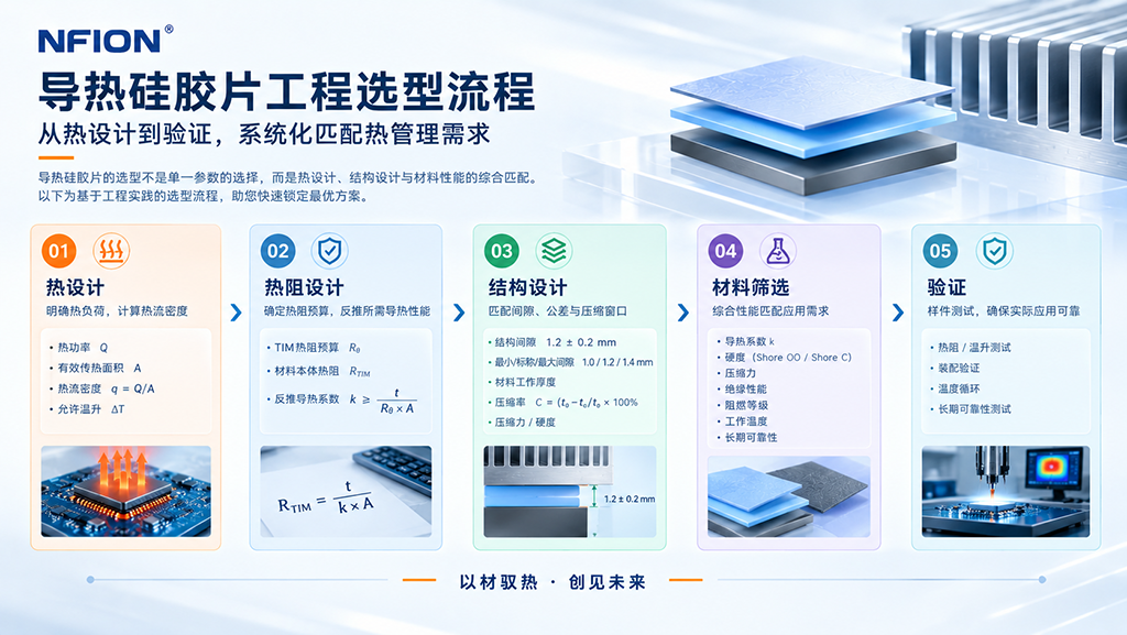导热硅胶片工程选型流程:热负荷、热阻、结构、材料与可靠性验证 导热硅胶片工程选型流程:热负荷、热阻、结构、材料与可靠性验证